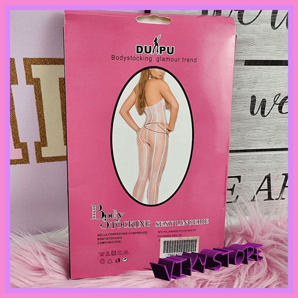 💖 NWT DUPU Body Stocking Glamour Trend White One Size #7257 💖